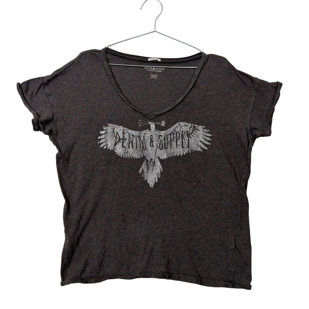 Denim & Supply Ralph Lauren T-Shirt Womens Large Brown Boyfriend Graphic Tee